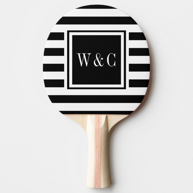 Monogram Initialer Svart Vitt Streck Pingisracket (Framsidan)