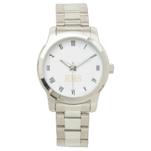 Monogram Initialer Unisex Silver Bracelet Watch Armbandsur