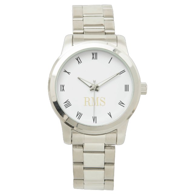 Monogram Initialer Unisex Silver Bracelet Watch Armbandsur (Framsida)