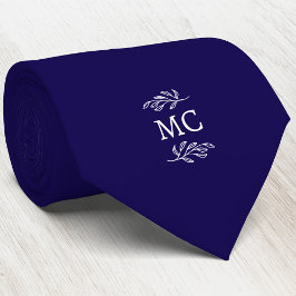 Monogram Initialer Vapen Botanisk Blad Marinblå Slips