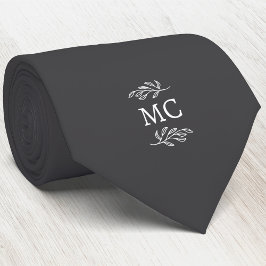 Monogram initialer vapen botanisk blad mörkgrå slips