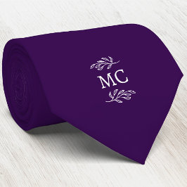 Monogram Initialer Vapen Botanisk Blad Mörklila Slips