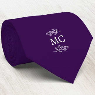 Monogram Initialer Vapen Botanisk Blad Mörklila Slips