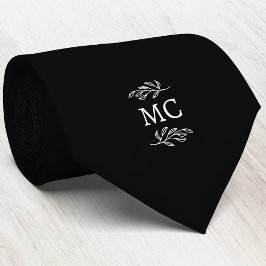 Monogram Initialer Vapen Botanisk Svart Blad Slips