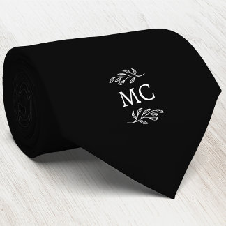Monogram Initialer Vapen Botanisk Svart Blad Slips