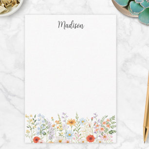 Monogram Initialer Vattenfärg Färgrik Vild Blomma Anteckningskort