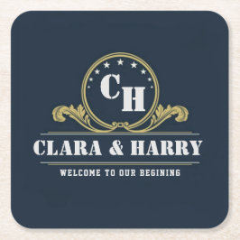 Monogram Initials elegant calligraphic minimalist Underlägg Papper Kvadrat