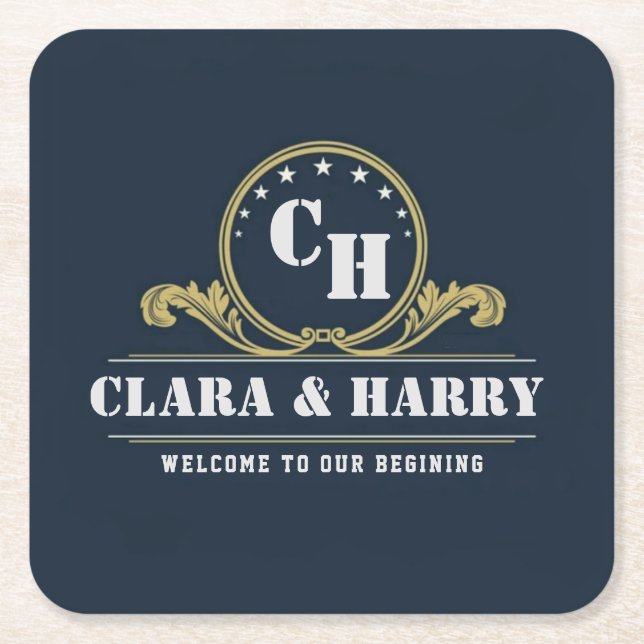 Monogram Initials elegant calligraphic minimalist  Underlägg Papper Kvadrat (Framsidan)