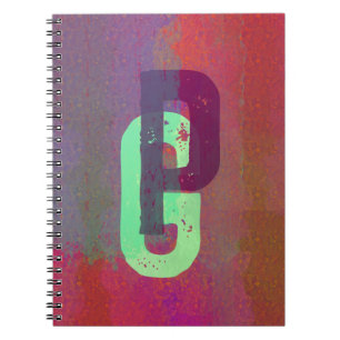 Monogram Initials Grunge Funky Lila Grön Konst Anteckningsbok