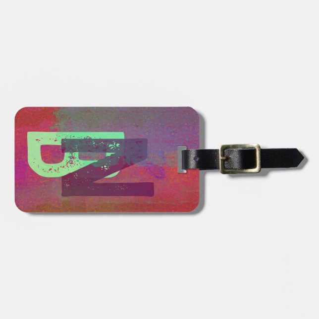 Monogram Initials Grunge Funky Purple Green Art Bagagebricka (Horisontell Framsida)