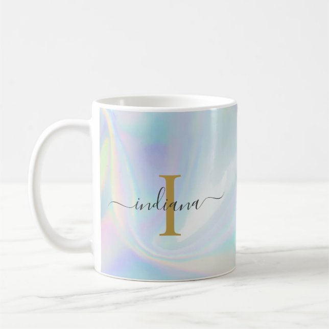 Monogram initialskrift Holografisk Modern Mamma Kaffemugg (Vänster)