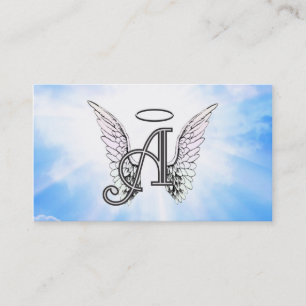 Monogram Initialt A, Angel Vinge och Halo med moln Visitkort