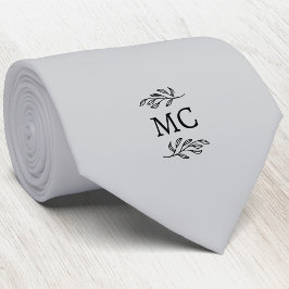 Monogram Initialt emblem Växtblad Silvergrå Slips