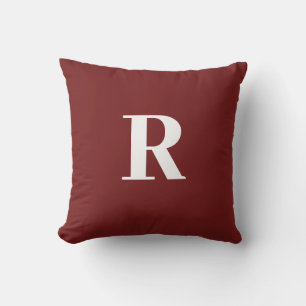 Monogram initialt enkelt minimum Burgundy Red Whit Kudde