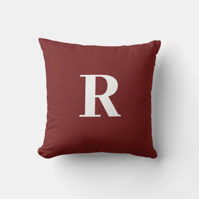 Monogram initialt enkelt minimum Burgundy Red Whit Kudde (Framsida)