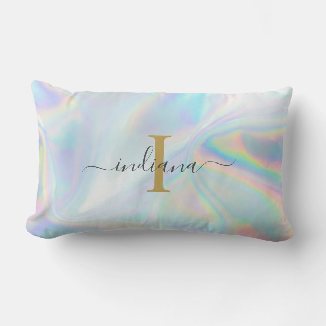 Monogram initialt holografiskt abstrakt manus Mamm Lumbarkudde (Framsida)