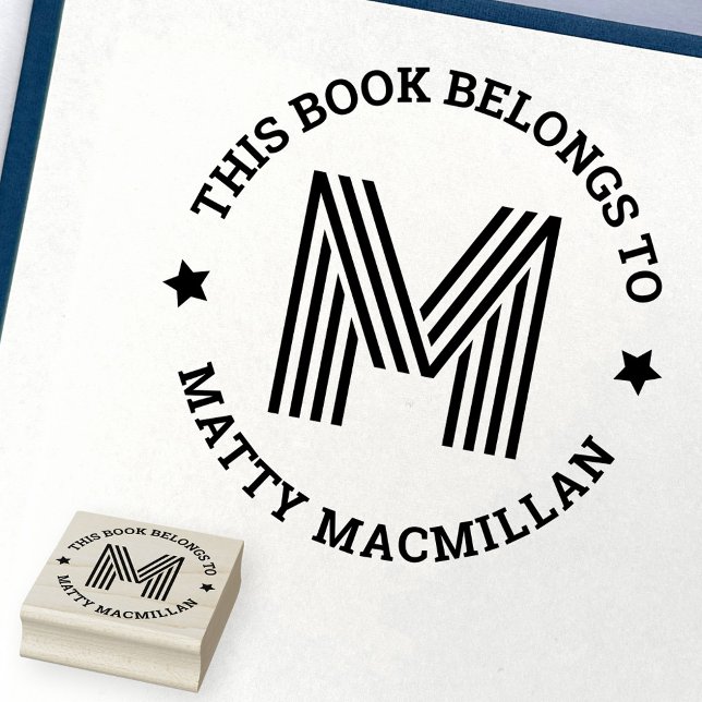 Monogram initialt i bok-tillhören till bibliotek b stämpel (Monogram initial this book belongs to library book rubber stamp)