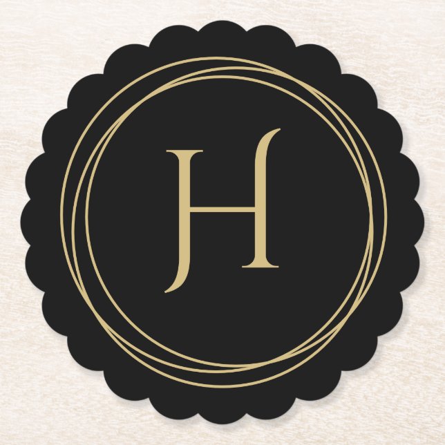 Monogram initialt i cirklar Scalloped Round Underlägg Papper (Framsida)