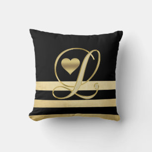 Monogram initialt "L" svart hjärtakast för guld Kudde
