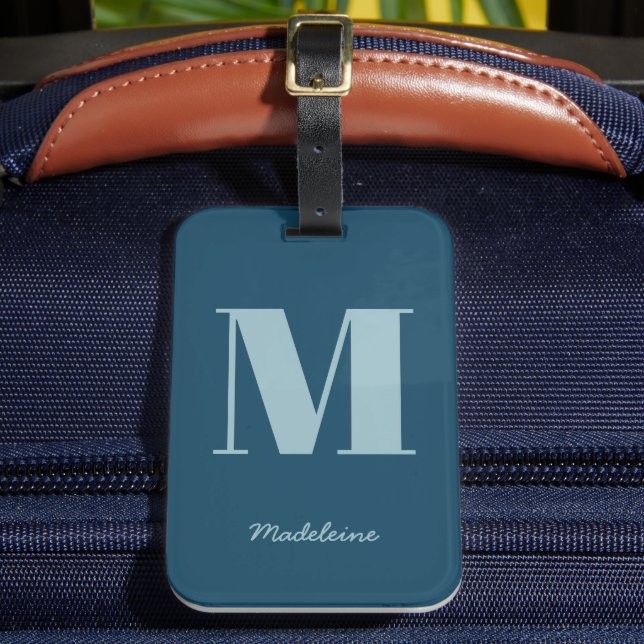 Monogram - initialt Modern Blue Minimal Namn Bagagebricka (Framsida Insitu 2)