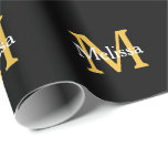 Monogram Initialt Namn Guld Vitt Svart Anpassat Presentpapper<br><div class="desc">Designad med textmallar för monogram initial & namn som du kan anpassa! Du kan också ändra färgerna som du önskar. Perfekt för födelsedagar,  bröllop,  bröllopsdusch,  examina,  baby shower och mer!</div>