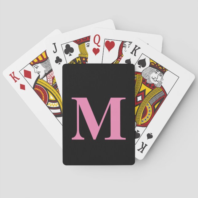 Monogram Initialt Namn Rosa Svart Girligt Gåvofavo Casinokort (Baksidan)