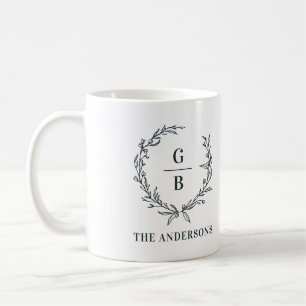 Monogram inledande andningsfoto, modern kaffemugg