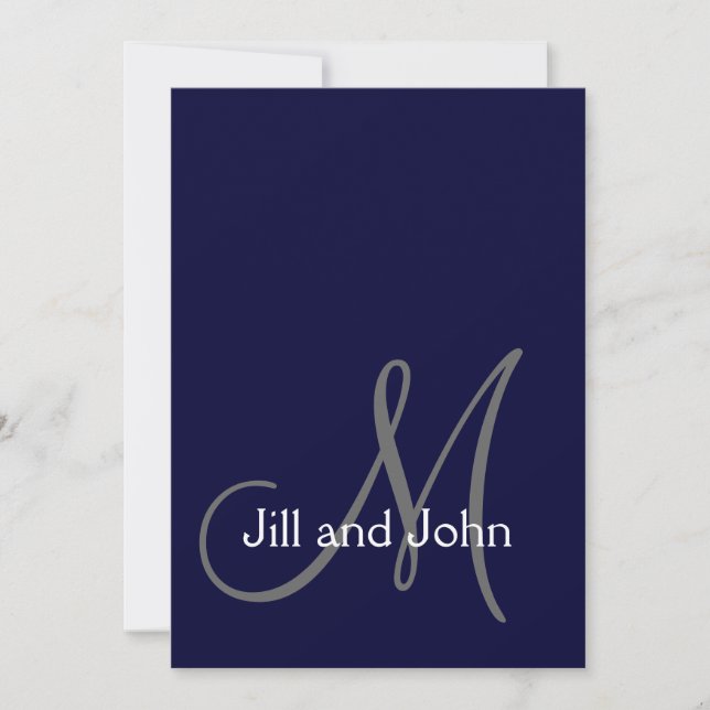 Monogram inledande bröllopsinbjudan, marinblått inbjudningar (Framsida)