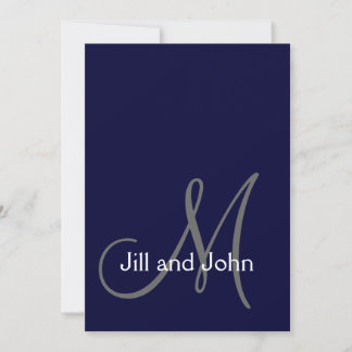 Monogram inledande bröllopsinbjudan, marinblått inbjudningar