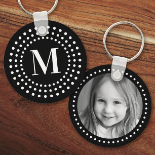 Monogram inledande fotoretroradiella punkter svart nyckelring