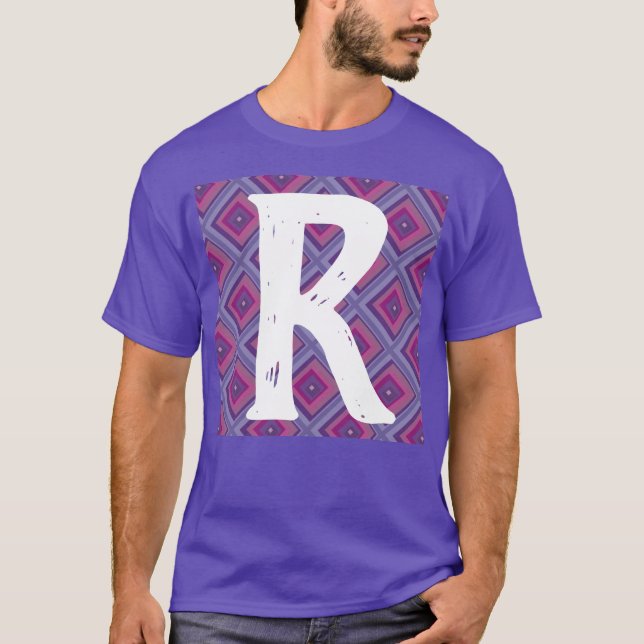 Monogram Inledande Lila Diamond Mönster Rosa Asym T Shirt (Framsida)