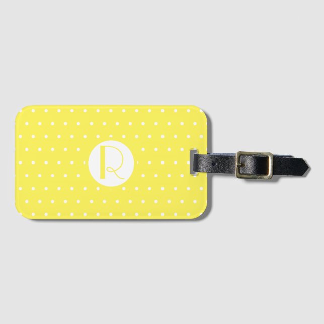 Monogram Inledande ljusvit Gult Polka dots Bagagebricka (Framsida horisontal)