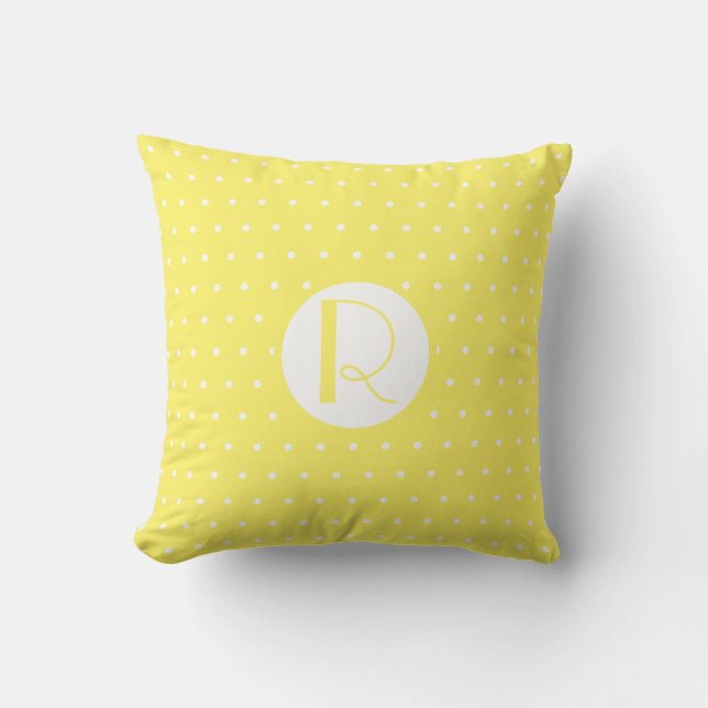 Monogram Inledande ljusvit Gult Polka dots Kudde (Framsida)