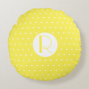 Monogram Inledande ljusvit Gult Polka dots Rund Kudde