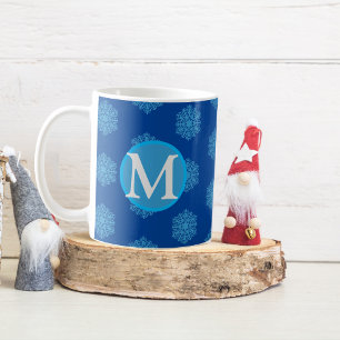 Monogram Inledande ’M’ Blue Snöflingor Coffee Mugg