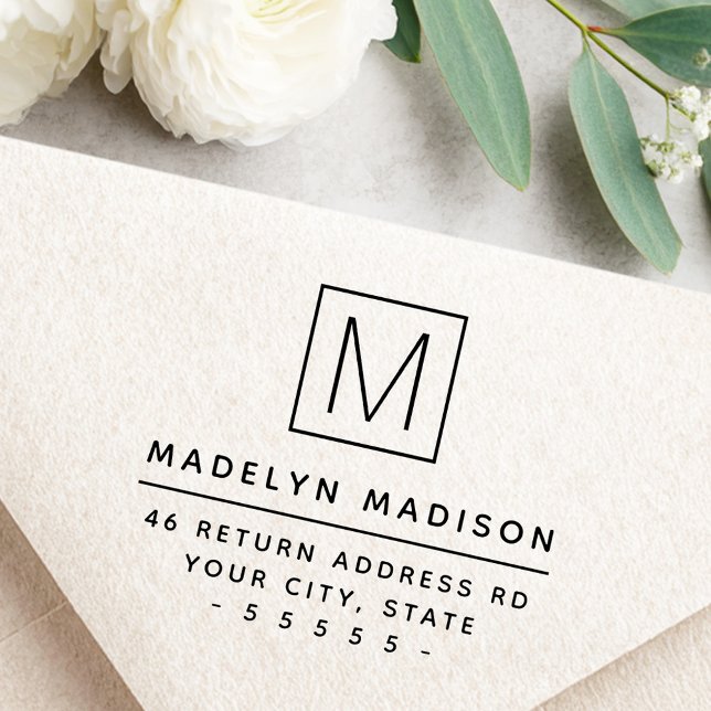 Monogram inledande minsta returadress stämpel (Monogram initial minimal return address rubber stamp)