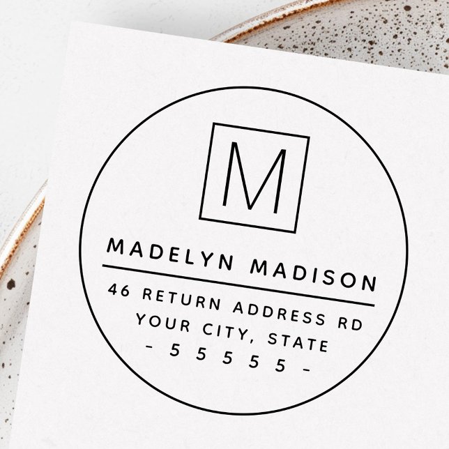 Monogram inledande minsta runda returadress stämpel (Monogram initial minimal round return address rubber stamp)