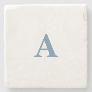 Monogram Inledande Namn Dusty Blue Vit Enkelt ljus Stenunderlägg