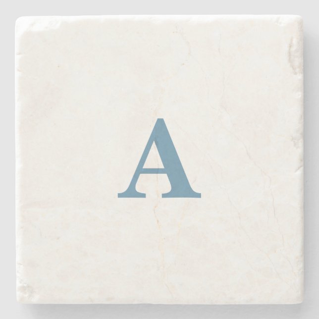 Monogram Inledande Namn Dusty Blue Vit Enkelt ljus Stenunderlägg (Framsidan)