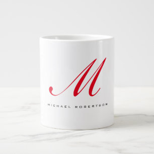 Monogram inledande Namn White Red Unialist-minimal Jumbo Mugg
