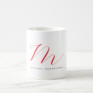 Monogram inledande Namn White Red Unialist-minimal Kaffemugg