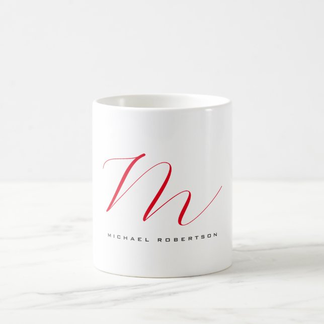 Monogram inledande Namn White Red Unialist-minimal Kaffemugg (Center)