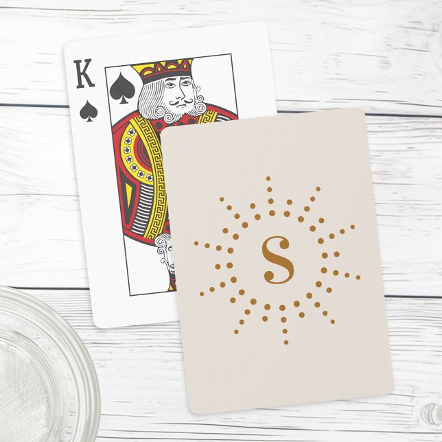 Monogram inledande neutralt för radiell solnedgång casinokort (Monogram initial radial sunburst neutral ivory poker cards)