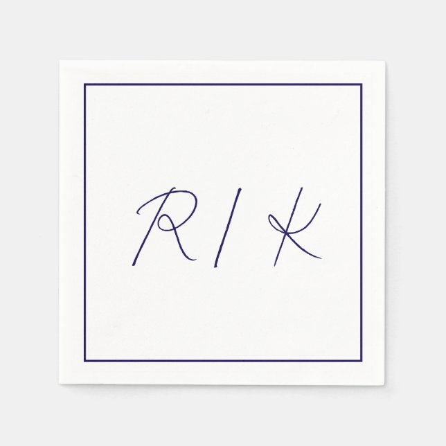 Monogram Inledande Snyggt Brev marinblå Bröllop Pappersservett (Framsidan)