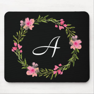 Monogram inledande svart Blommigt Musmatta