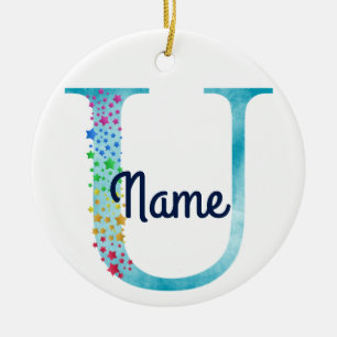Monogram Inledande U Rainbow Star-design Julgransprydnad Keramik