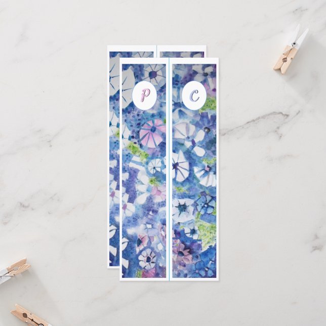 Monogram inledande vitsiska blommor två Bokmärken (Fram/Back In Situ)