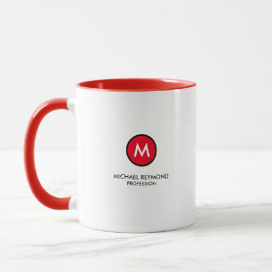 Monogram (inledning + namn + yrke) rött mugg