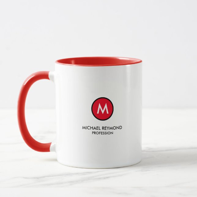 Monogram (inledning + namn + yrke) rött mugg (Vänster)