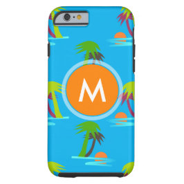 Monogram Iphone Handflatan Träd Sunset Sea Mönster